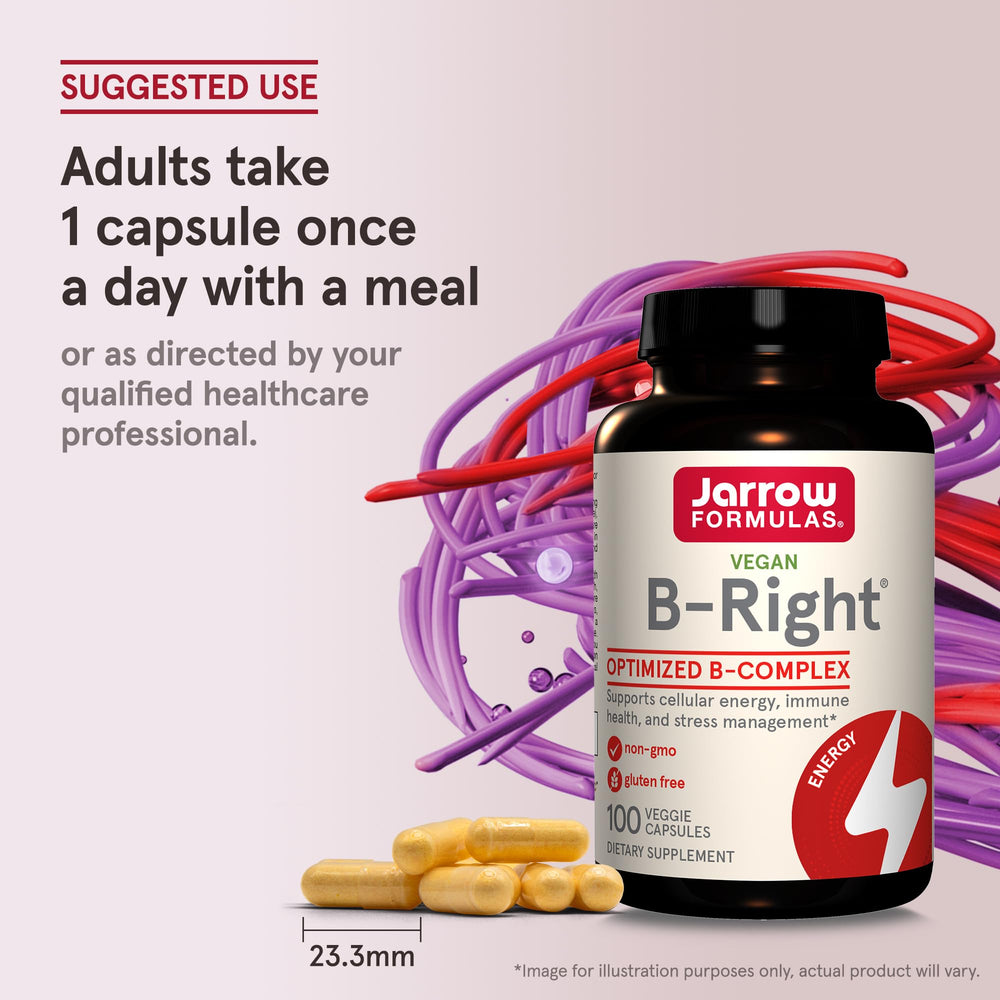 Supplement facts panel of B-Right showing B vitamins and amounts.