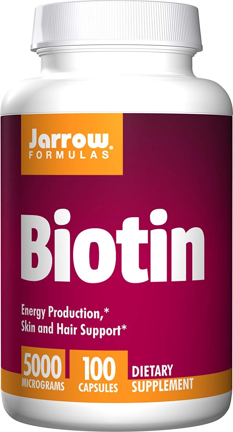 Jarrow Formulas Biotin 5000 mcg bottle promotes healthy hair and skin