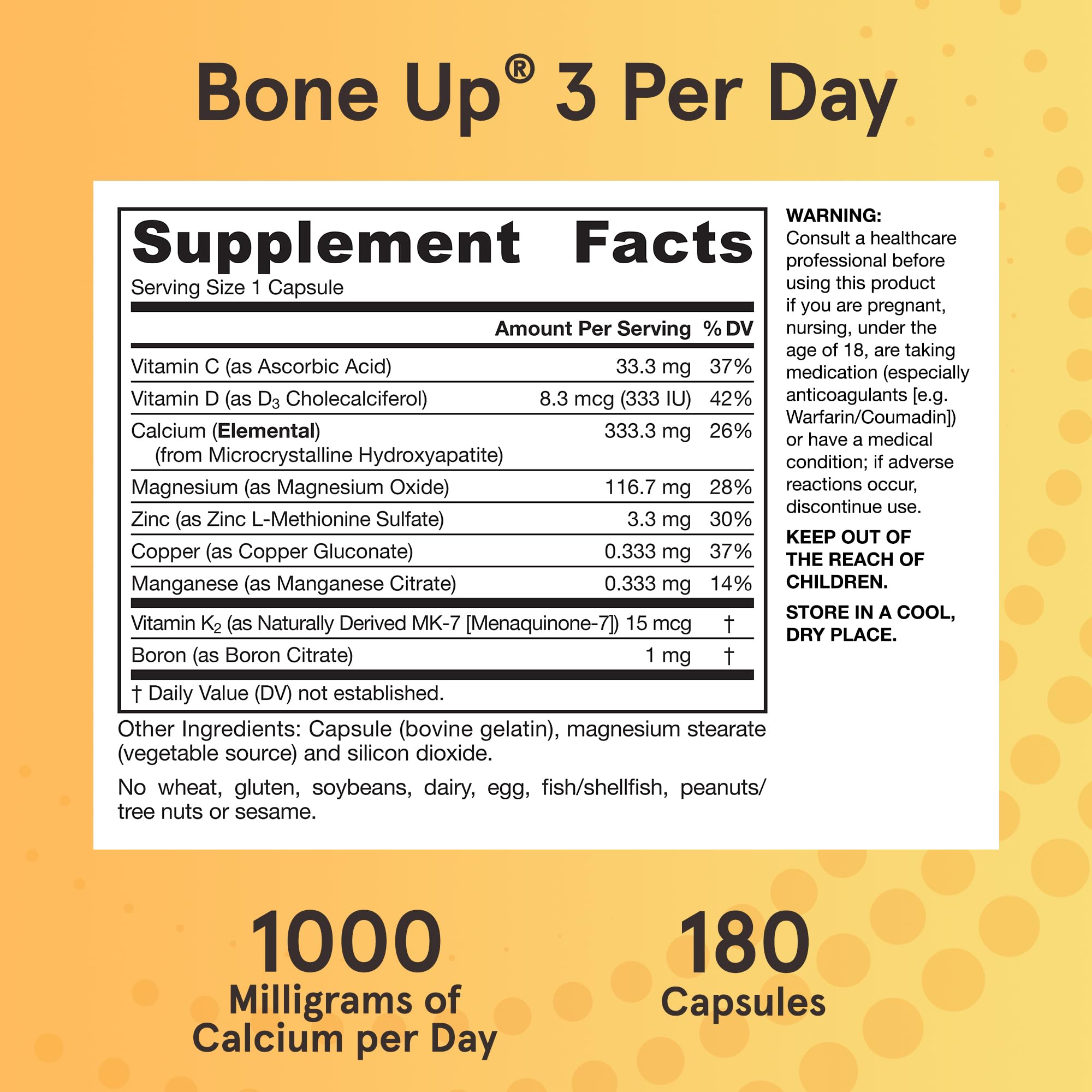 Label highlights vitamin D3 and K2 on BoneUp