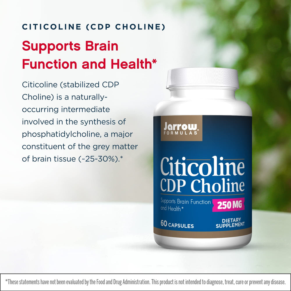 Close-up of Jarrow Citicoline capsules showing 250 mg dose.