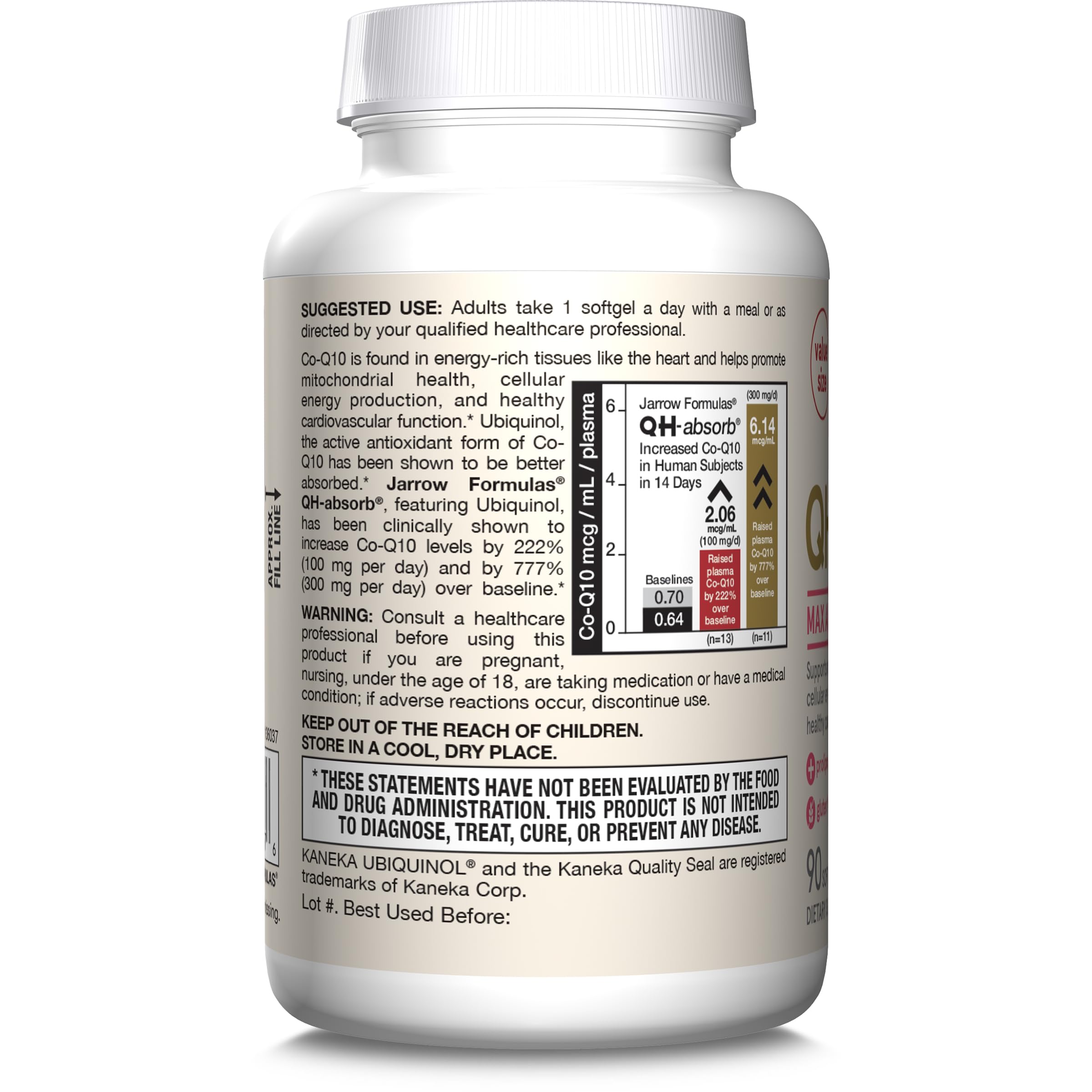 Jarrow Formulas CoQ10 ubiquinol softgels bottle closeup for absorption focus.