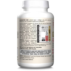 Jarrow Formulas CoQ10 ubiquinol softgels bottle closeup for absorption focus.