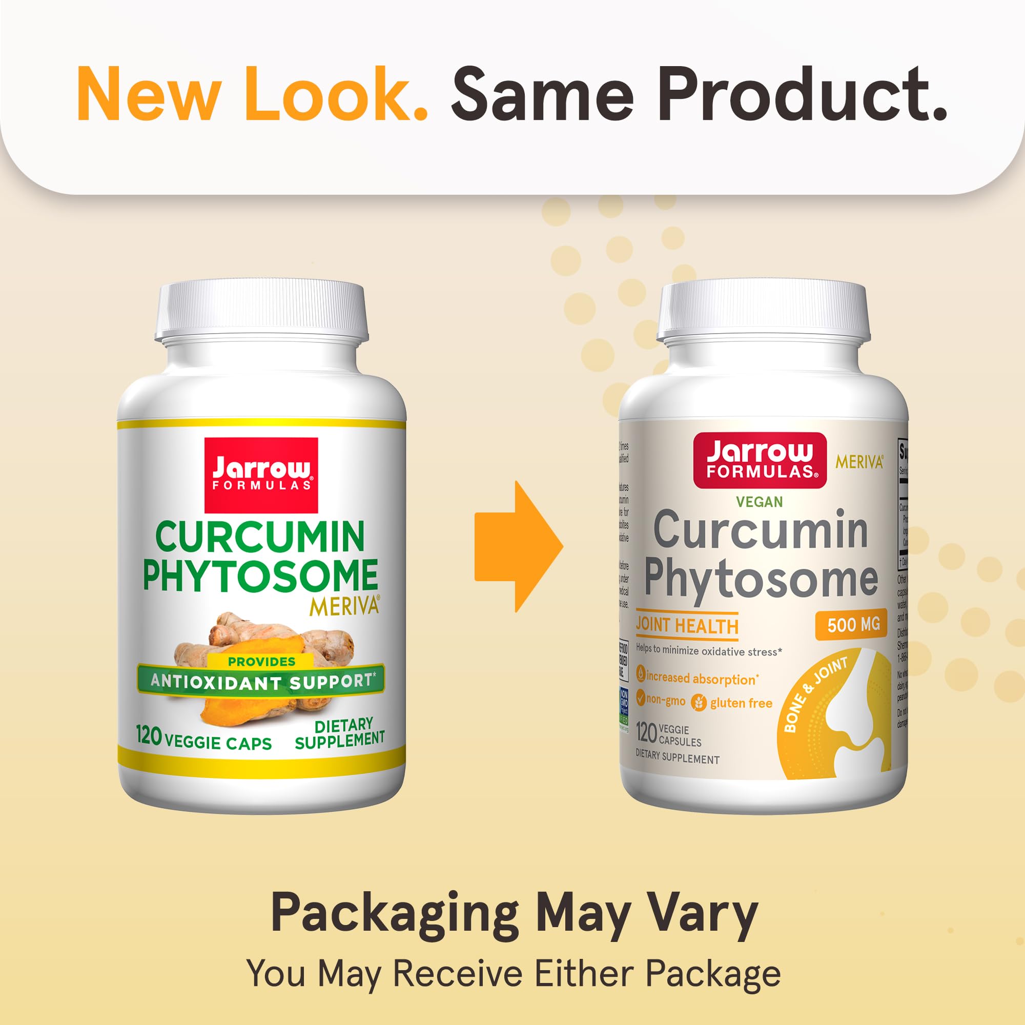 Jarrow Formulas Curcumin Phytosome bottle label detailing Meriva and dosage.