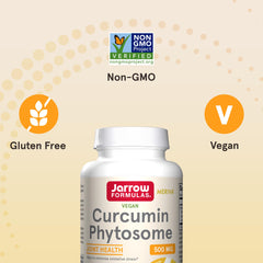 Jarrow Formulas Curcumin Phytosome Meriva graphic emphasizes patented absorption technology.