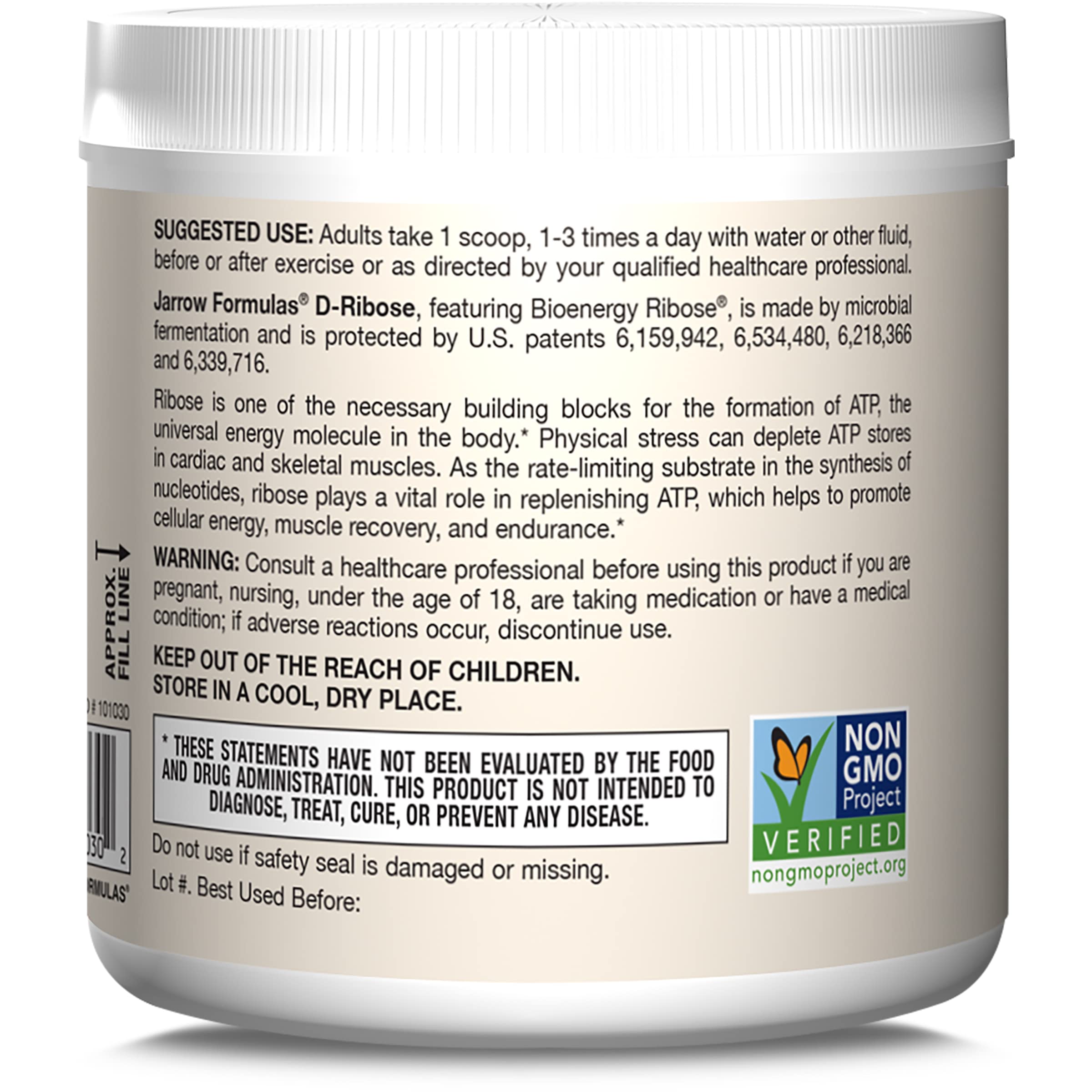 Side view of packaging with non-GMO and vegan icons.
