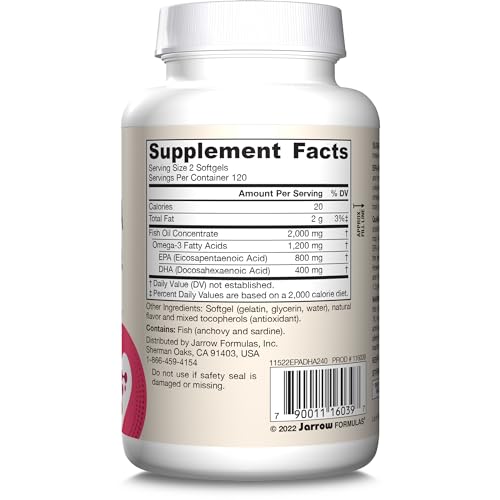 Jarrow Formulas EPA-DHA Balance 120-day supply indicator on the bottle label.