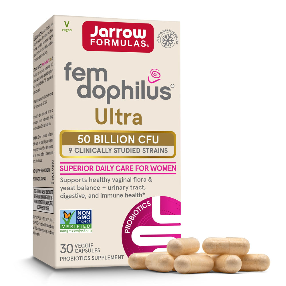 Jarrow Formulas Fem-Dophilus bottle front showing 50B CFU probiotic for women's health