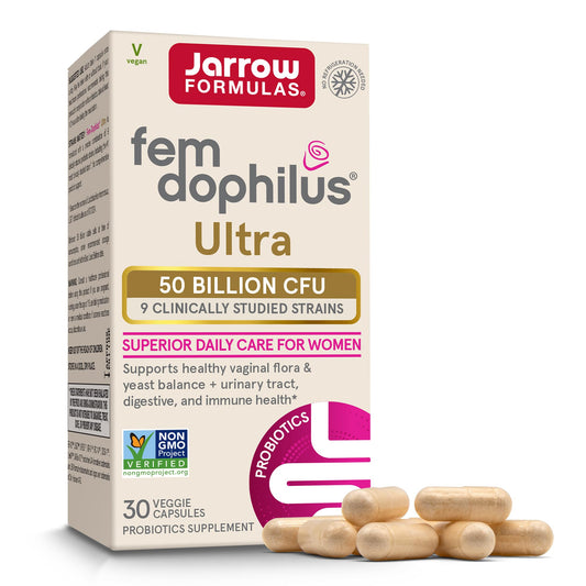 Jarrow Formulas Fem-Dophilus bottle front showing 50B CFU probiotic for women's health