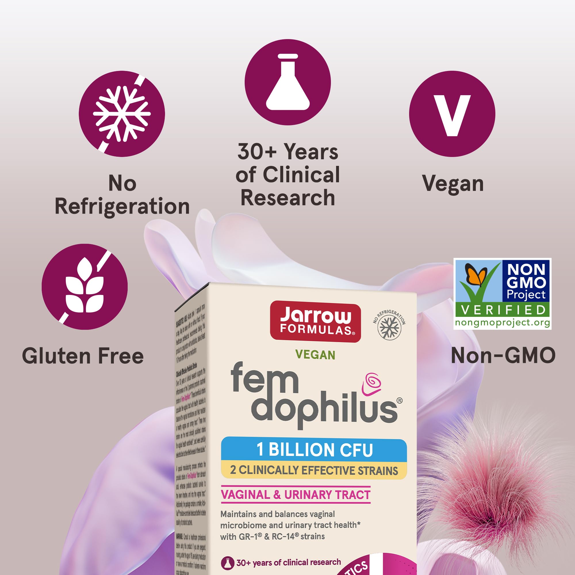 Daily-use capsule for convenient vaginal health support.