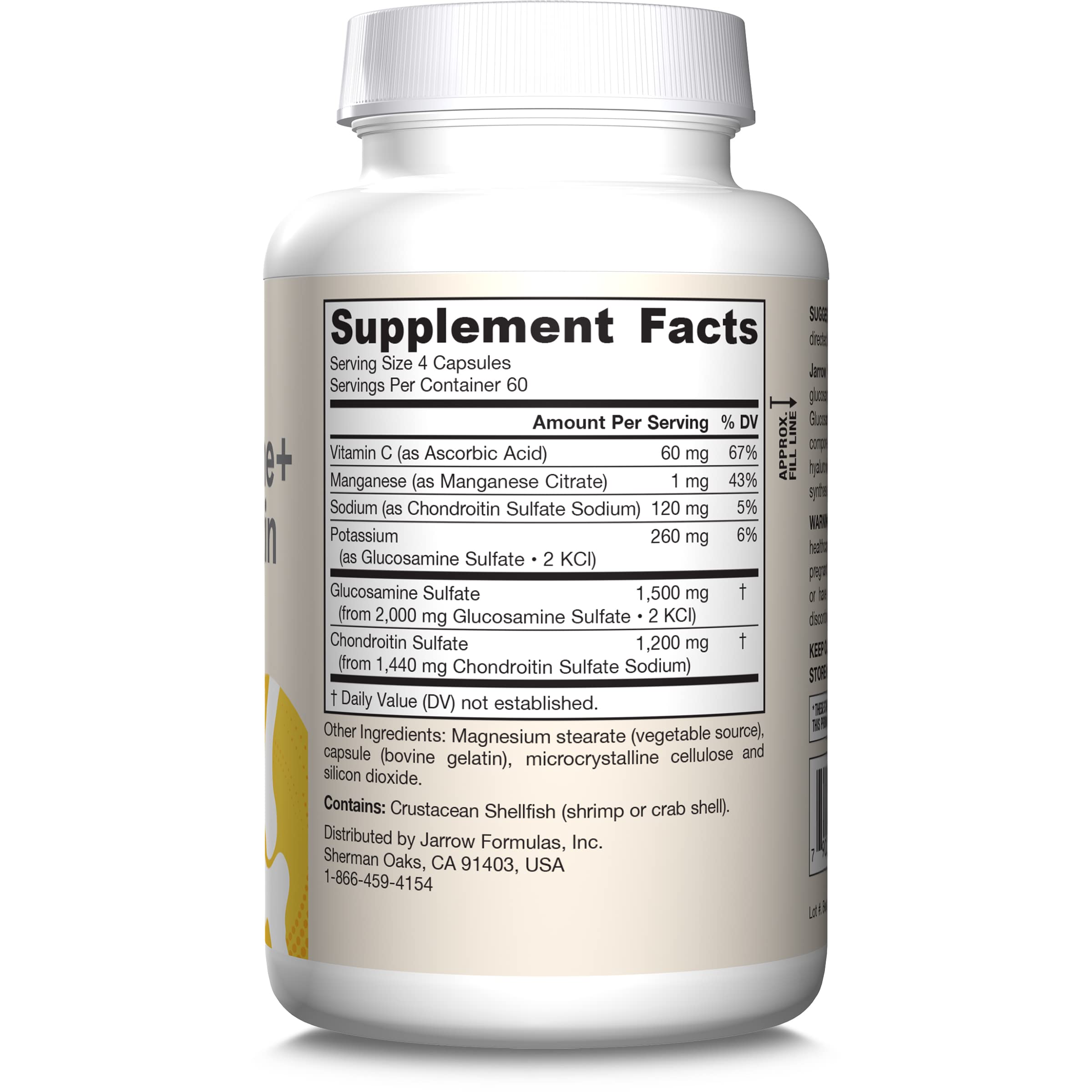 Ingredient card highlights glucosamine, chondroitin, vitamin C, manganese.