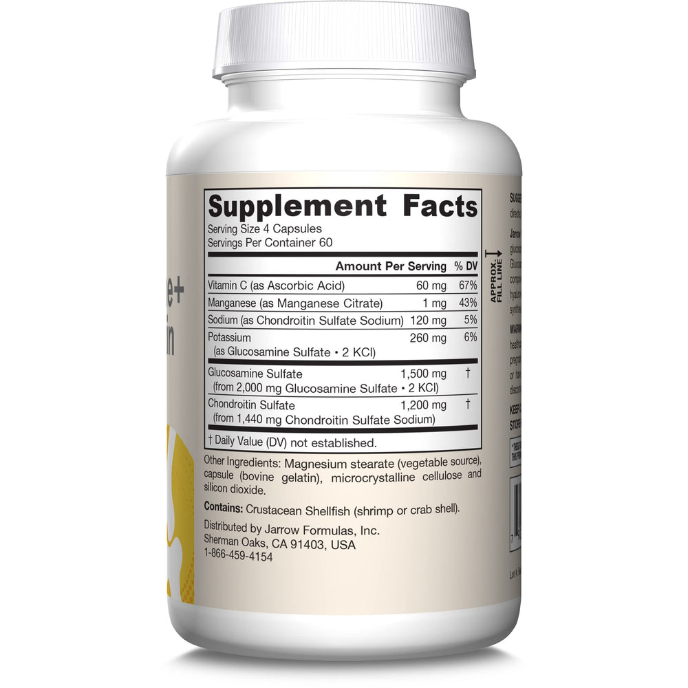 Ingredient card highlights glucosamine, chondroitin, vitamin C, manganese.
