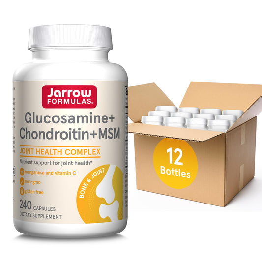 Jarrow Formulas Glucosamine + Chondroitin + MSM bottle shows joint support capsules
