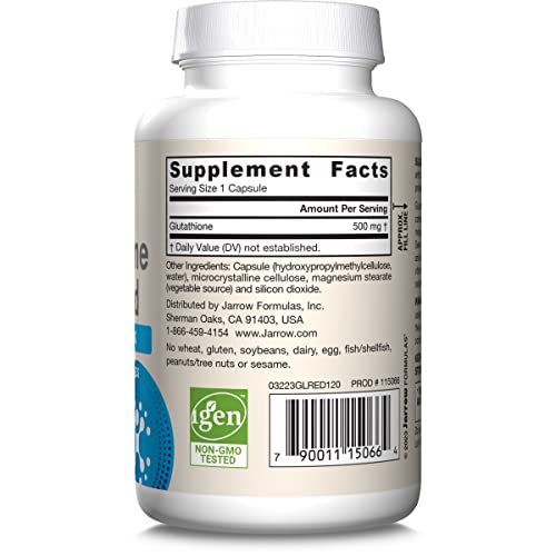 Labeled jar of Jarrow Formulas Glutathione Reduced for shopper clarity