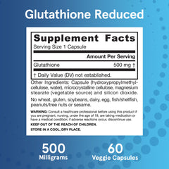 Jarrow Formulas Glutathione Reduced bottle packaging emphasizes vegan and gluten-free status.