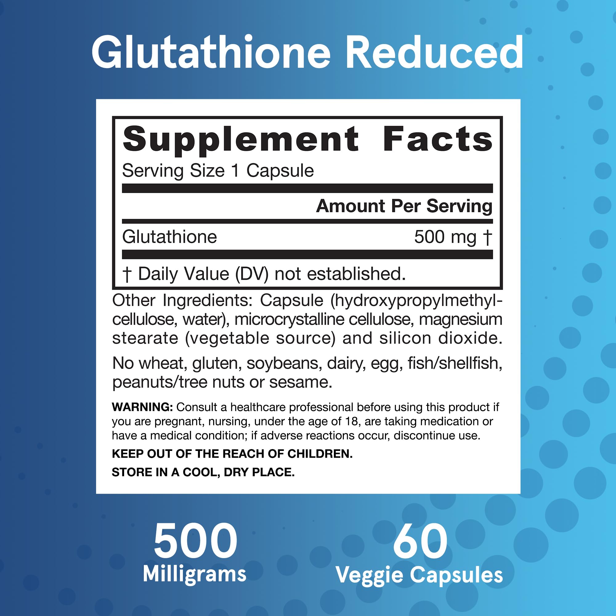 Jarrow Glutathione Reduced back packaging detailing usage directions for daily use