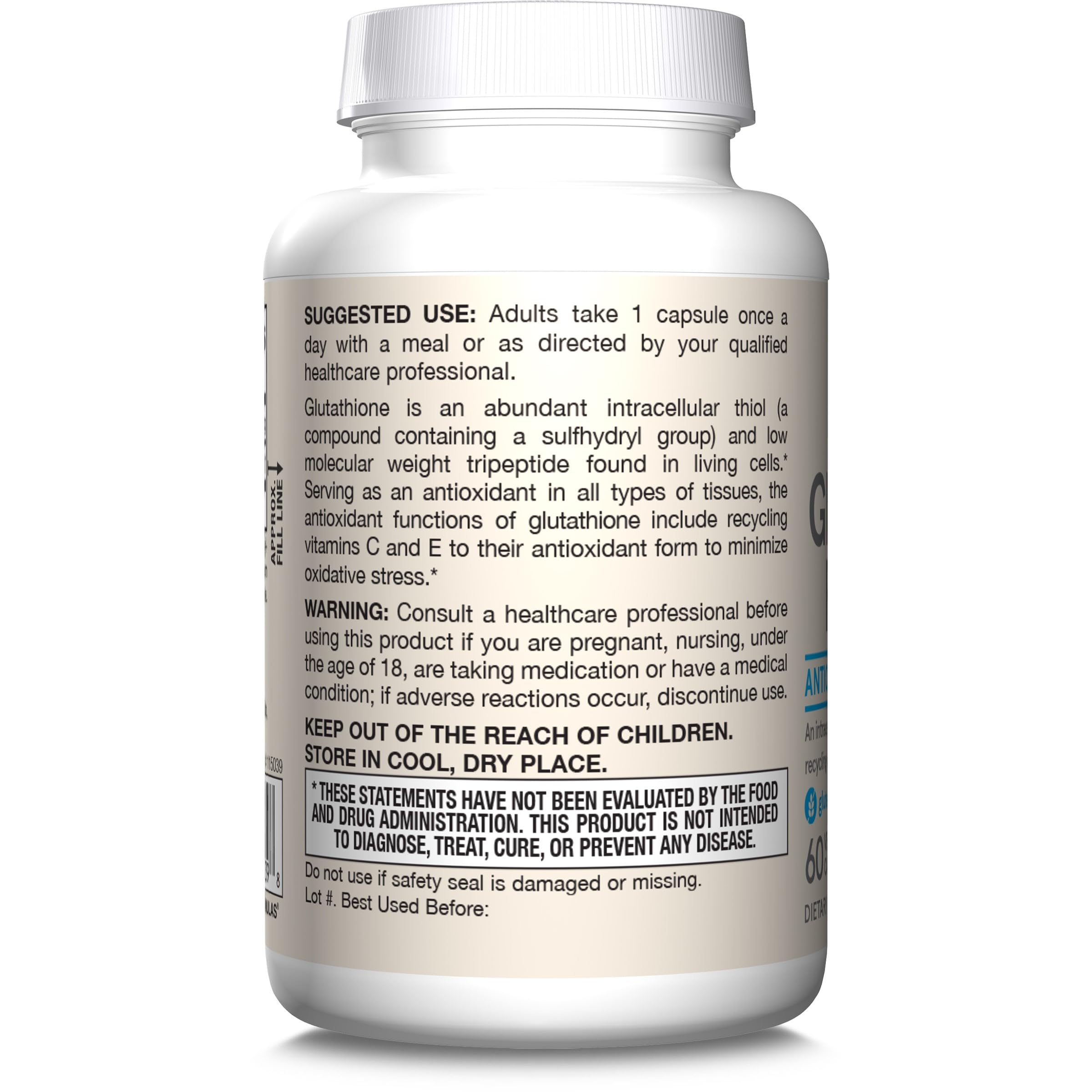 Jarrow Formulas Glutathione Reduced packaging information communicates quality.