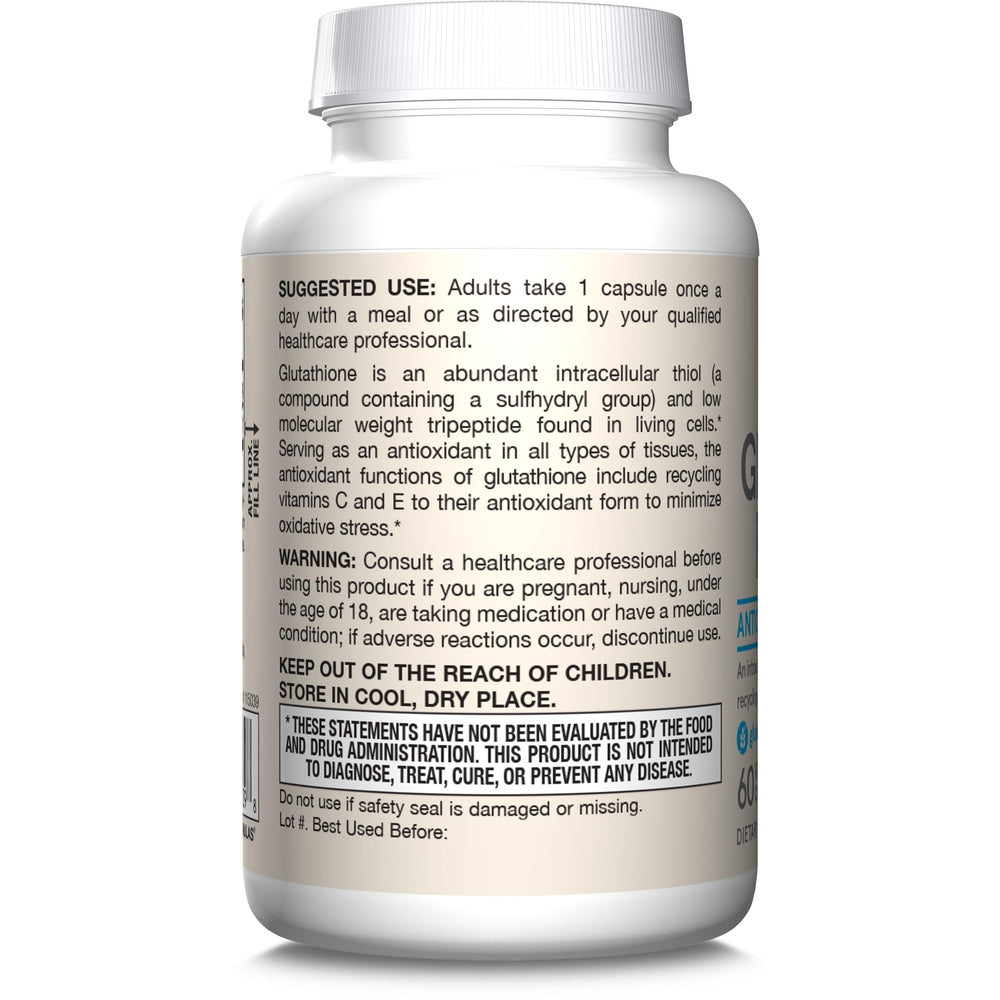 Jarrow Formulas Glutathione Reduced packaging information communicates quality.