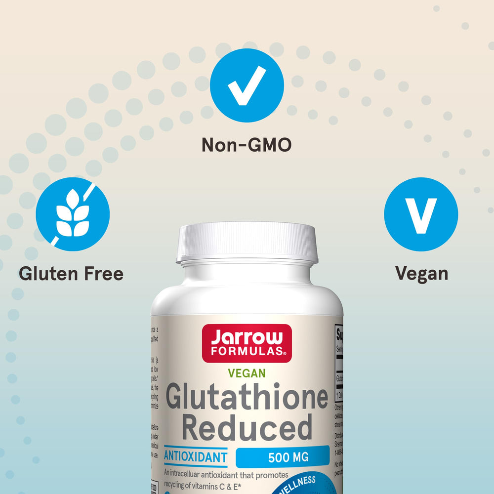 Jarrow Glutathione Reduced vegan capsules packaging suitable for plant-based routines