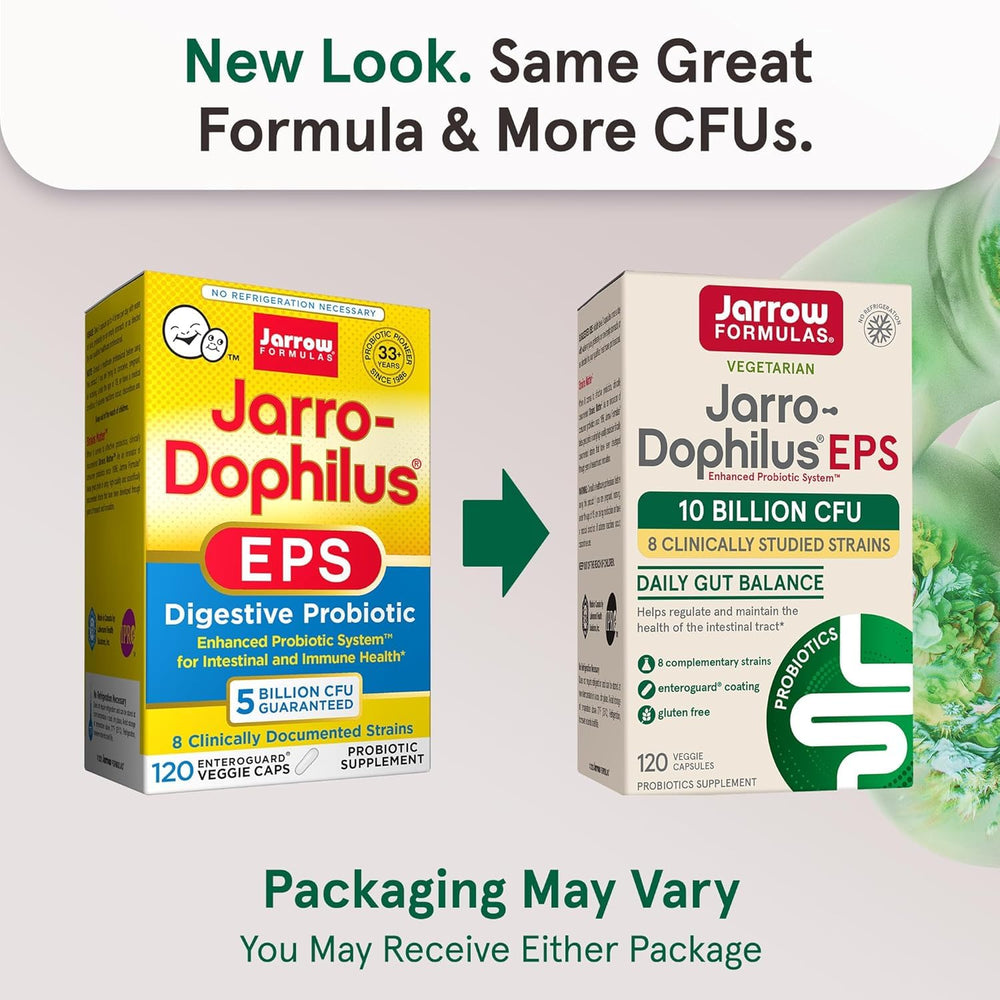 Jarrow Formulas Jarro-Dophilus EPS 120-count pack for daily probiotic support.