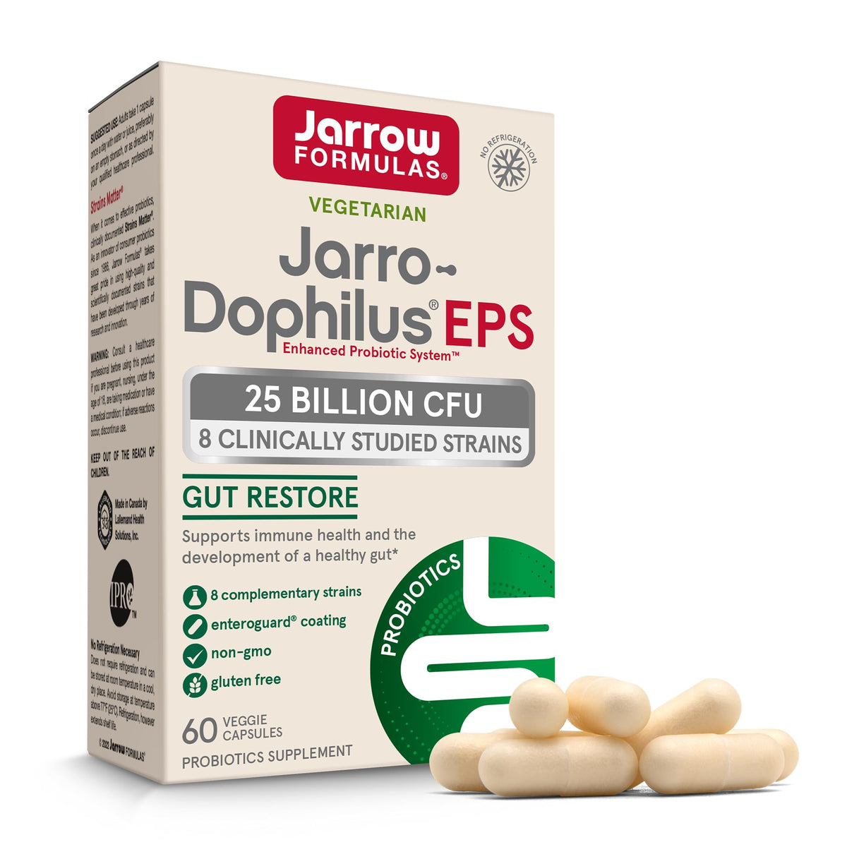 Jarrow Formulas Jarro-Dophilus EPS Gut Restore bottle with 60 veggie capsules supports digestion
