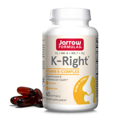 Jarrow Formulas K-Right bottle supports daily bone and heart health.