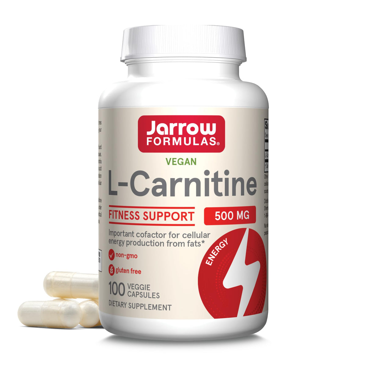 Jarrow Formulas L-Carnitine bottle front with 100 servings for daily energy support.