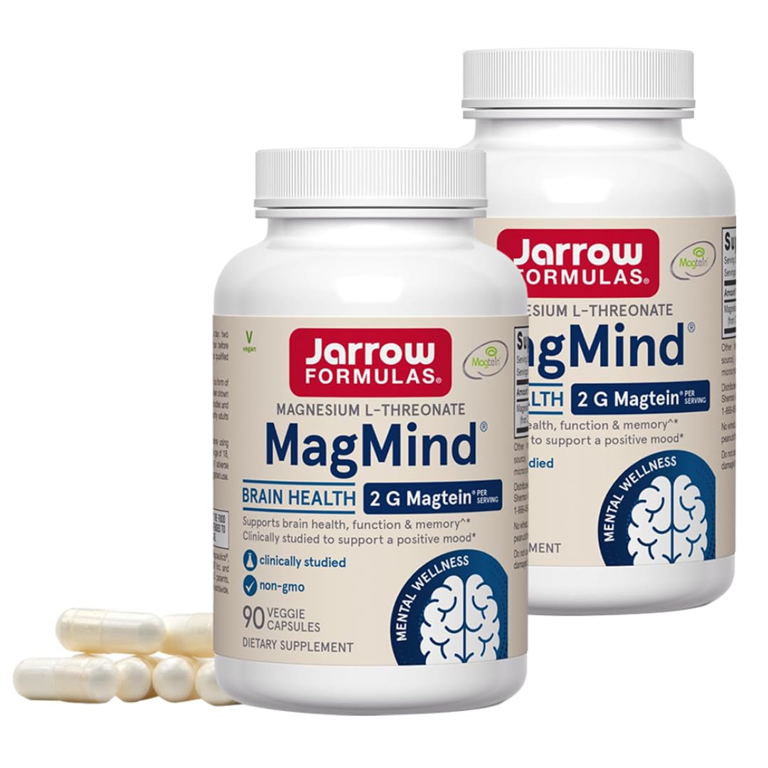 Jarrow Formulas MagMind bottle front for daily brain support with Magtein.