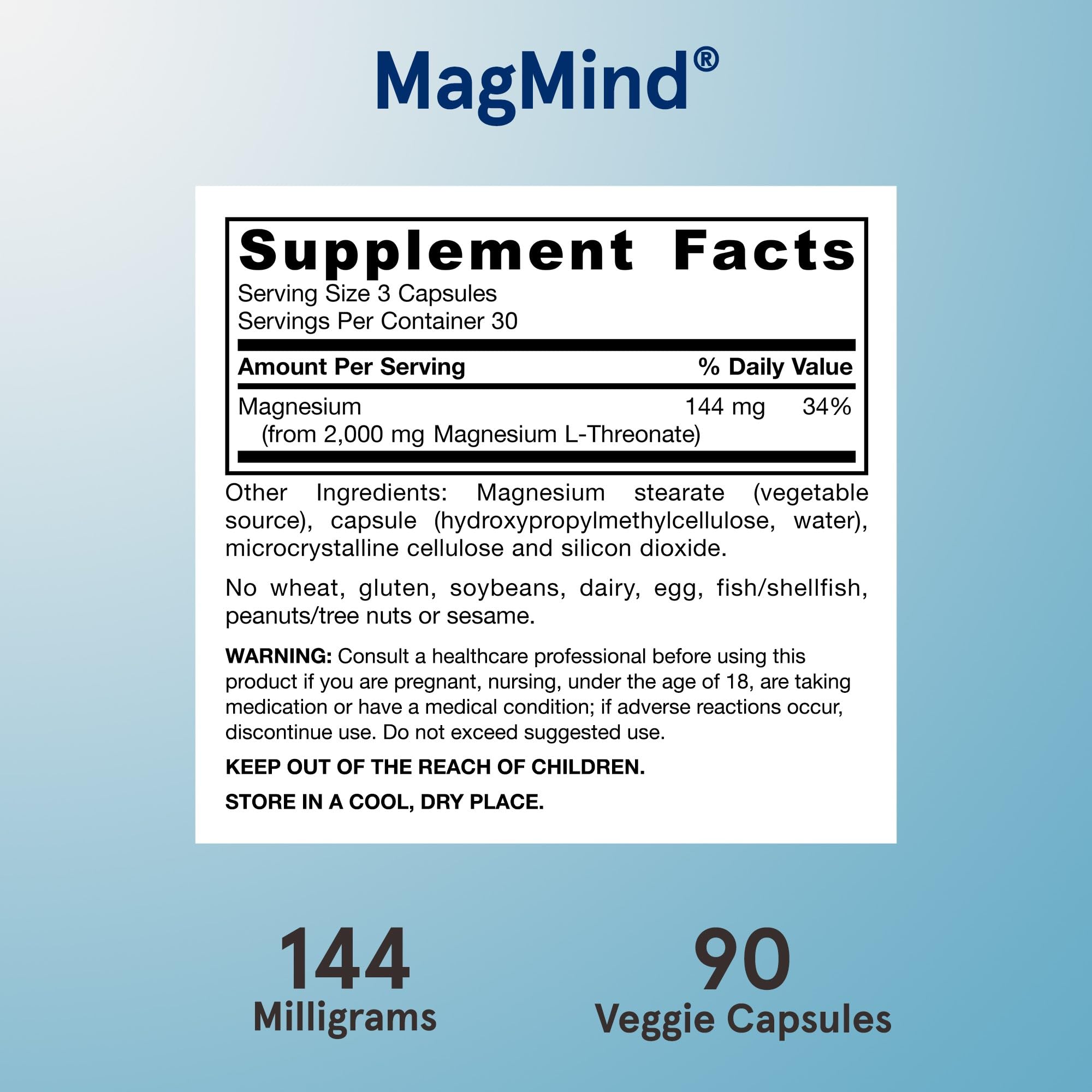 Jarrow Formulas MagMind capsules side view shows vegan, non-GMO veggie capsules.
