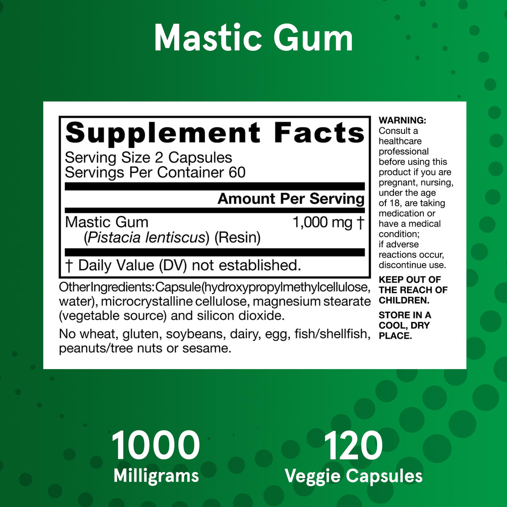 Jarrow Formulas Mastic Gum non-GMO icon on label emphasizing purity