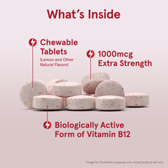 Jarrow Formulas methyl B-12 chewable tablets on packaging showing vegan and gluten-free status.