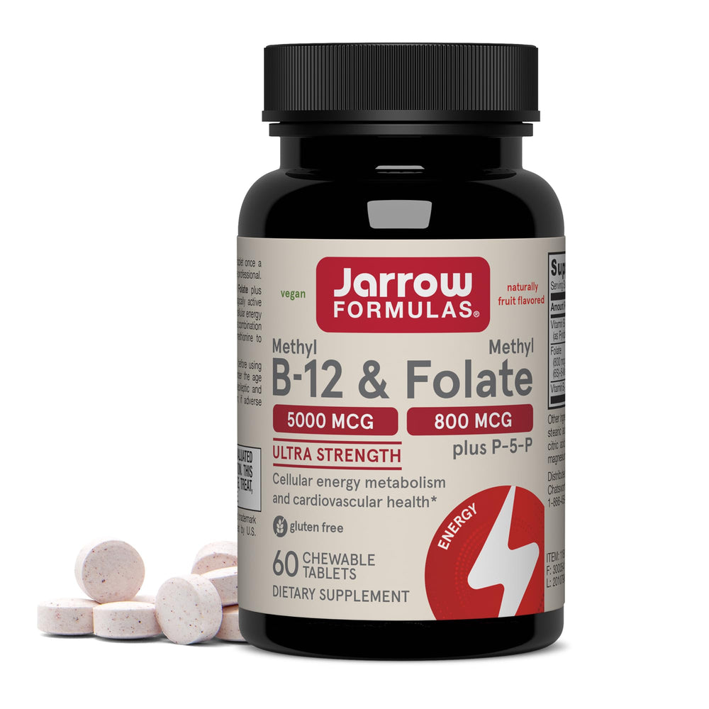 Jarrow Formulas Methyl B-12 & Folate bottle front for daily energy support