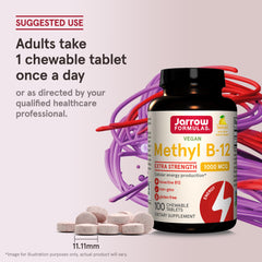Jarrow Formulas methyl B-12 lemon chewables cap visible, demonstrating convenient daily use.