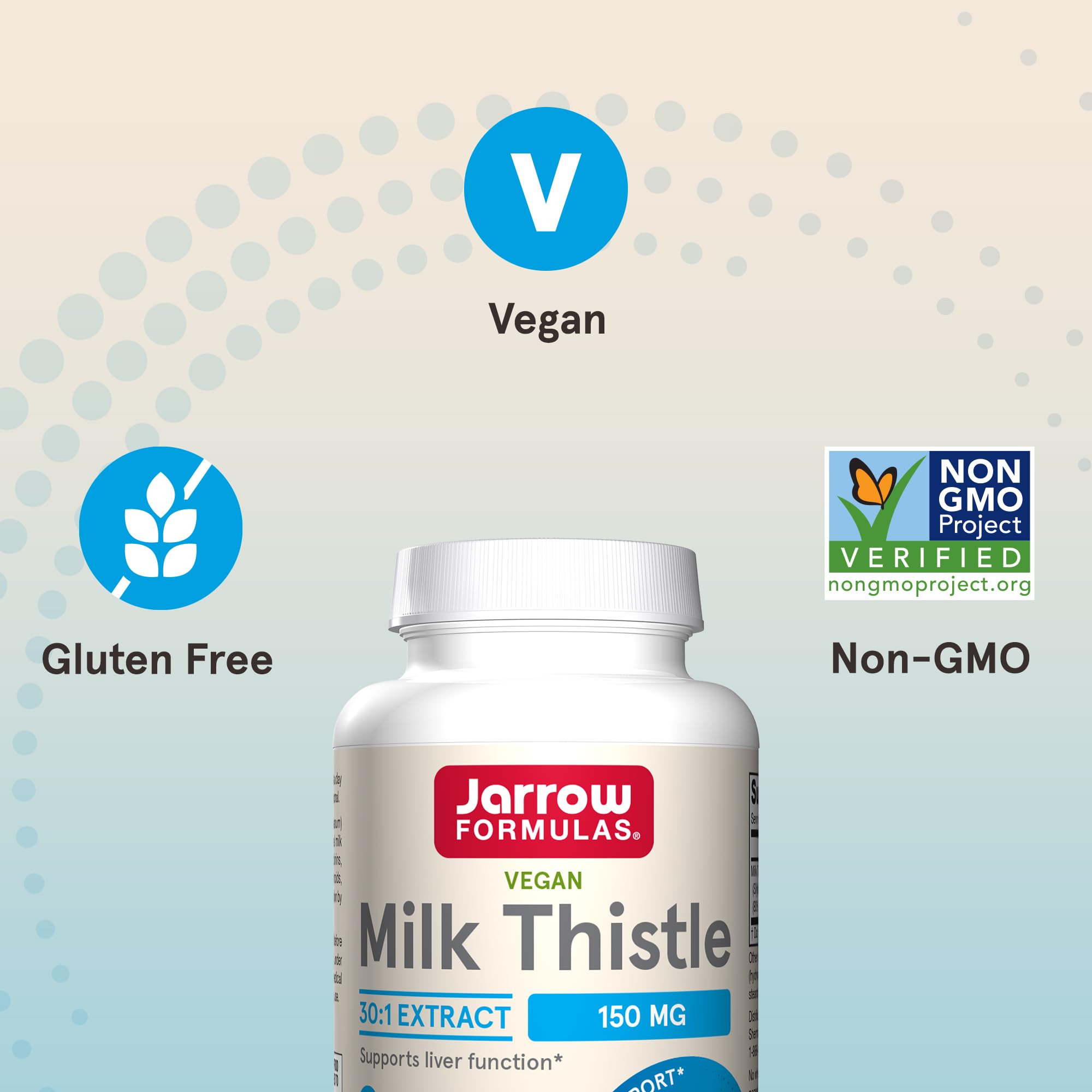 Jarrow Formulas Milk Thistle capsules pouring illustrates simple intake habit.