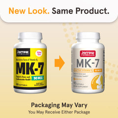 Close-up of Jarrow MK-7 bottle emphasizes fermentation-derived vitamin K2.