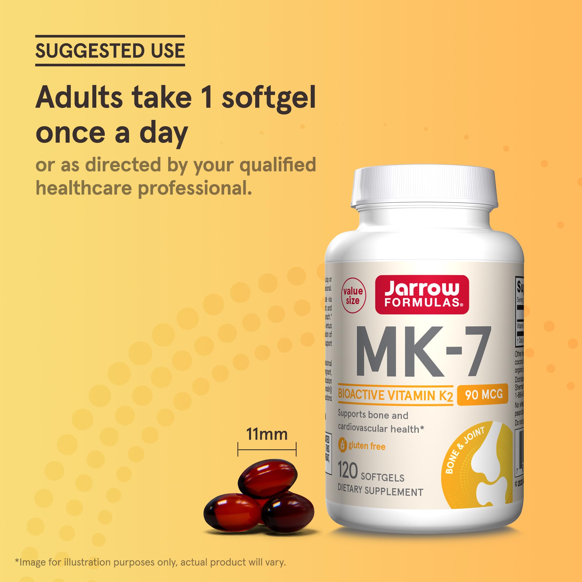 Gluten free label on Jarrow MK-7 bottle communicates dietary suitability
