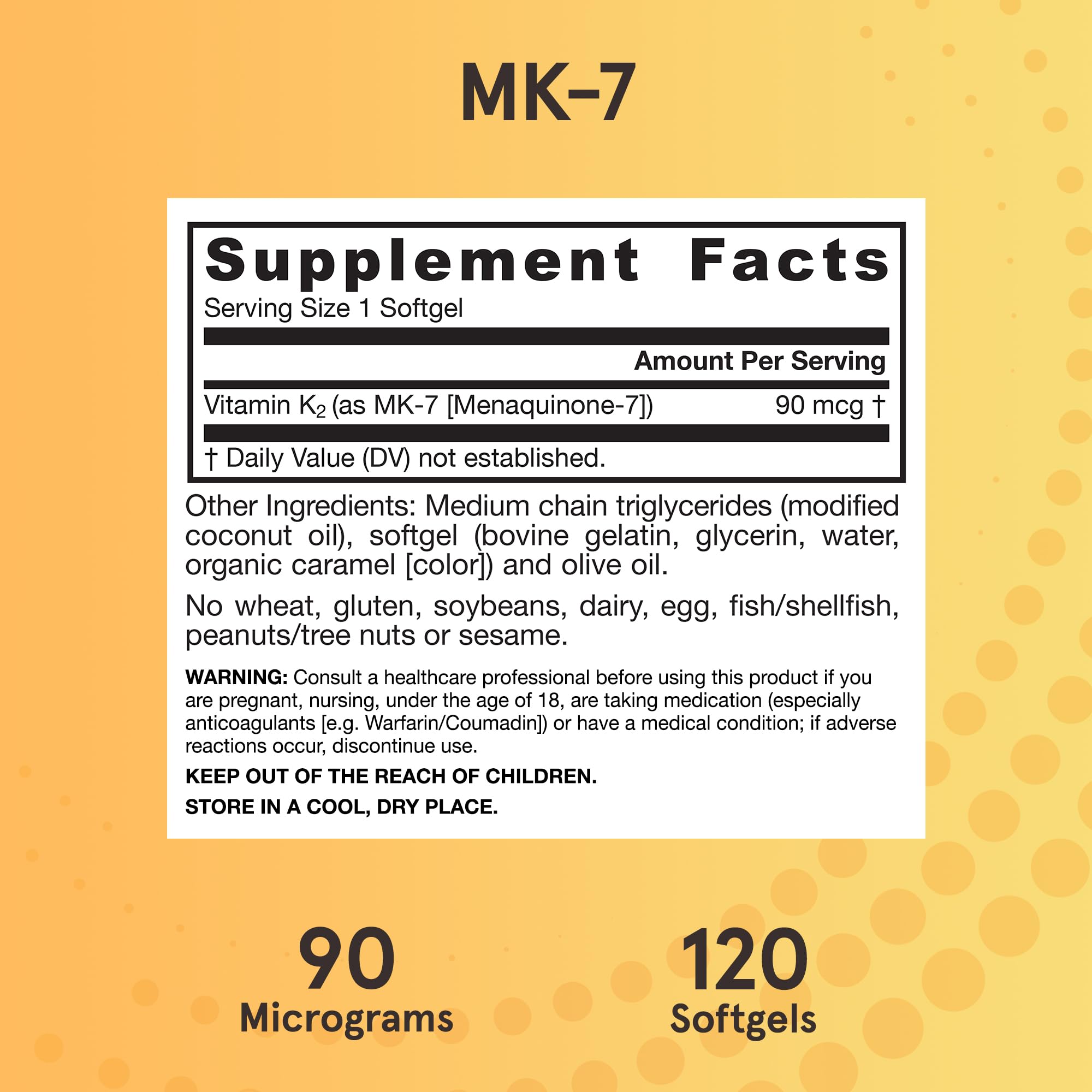Front packaging of Jarrow Formulas MK-7 emphasizing allergen-friendly features.