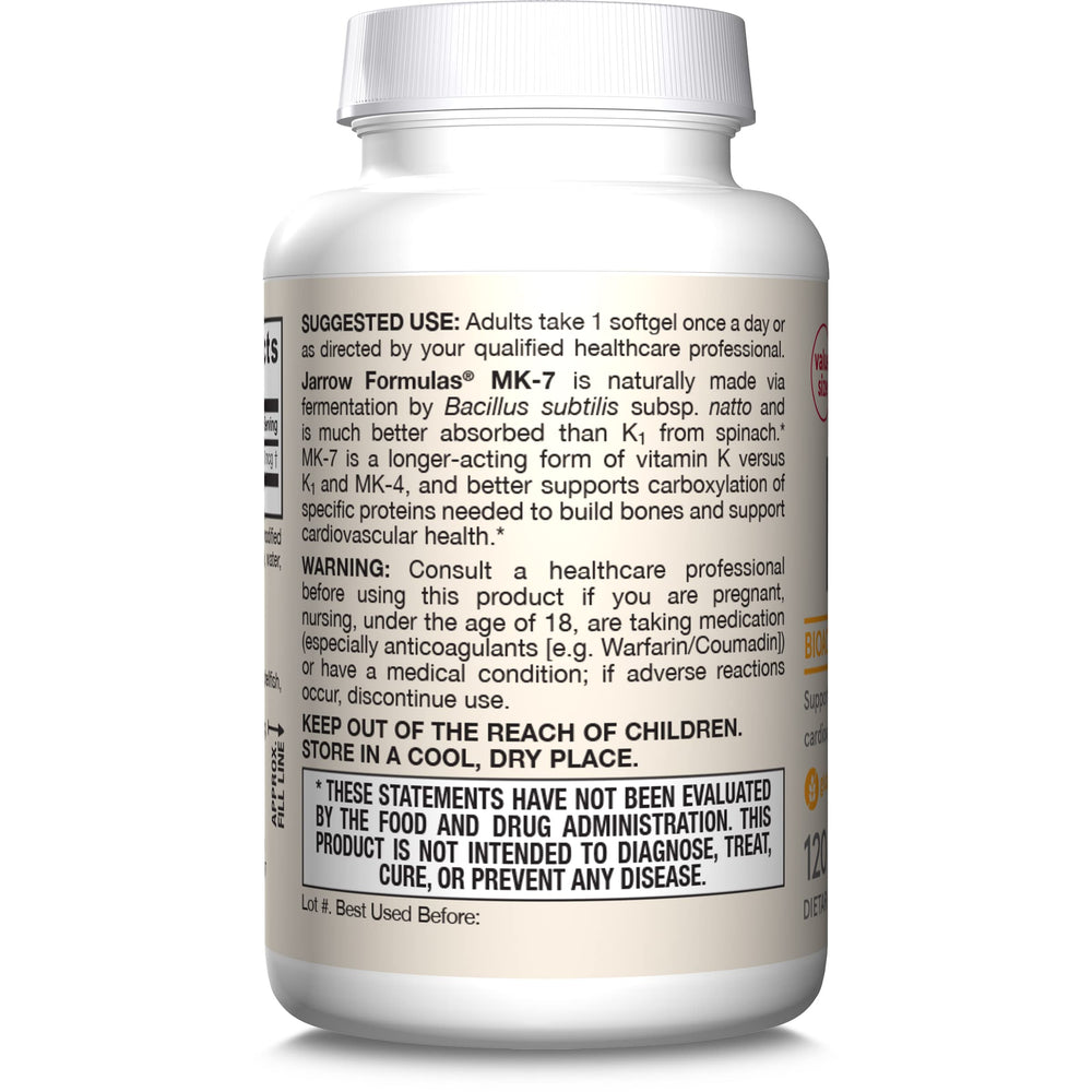 Ingredient panel view of Jarrow Formulas MK-7 vitamin K2 MK-7.