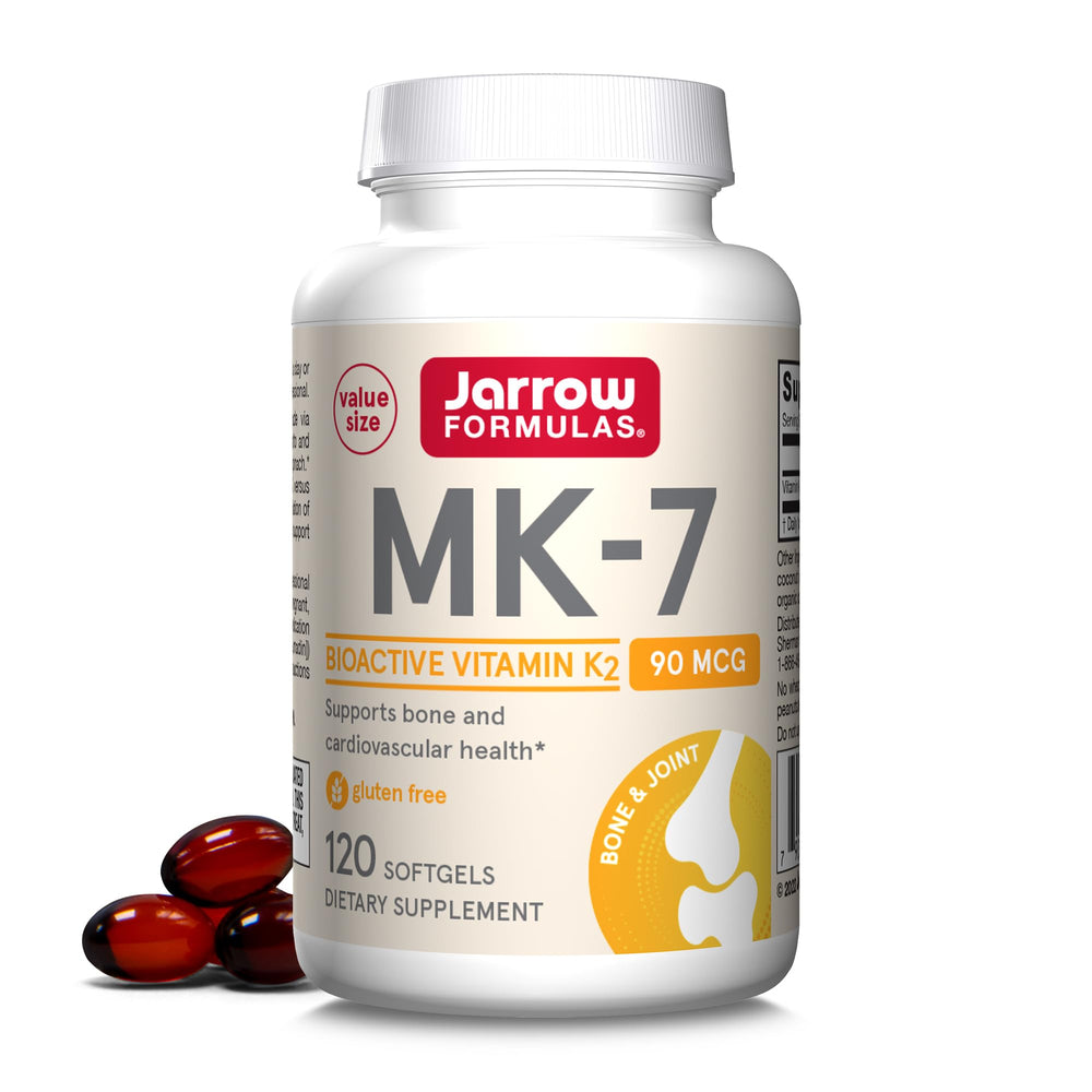 Jarrow Formulas MK-7 softgel bottle for daily bone support.