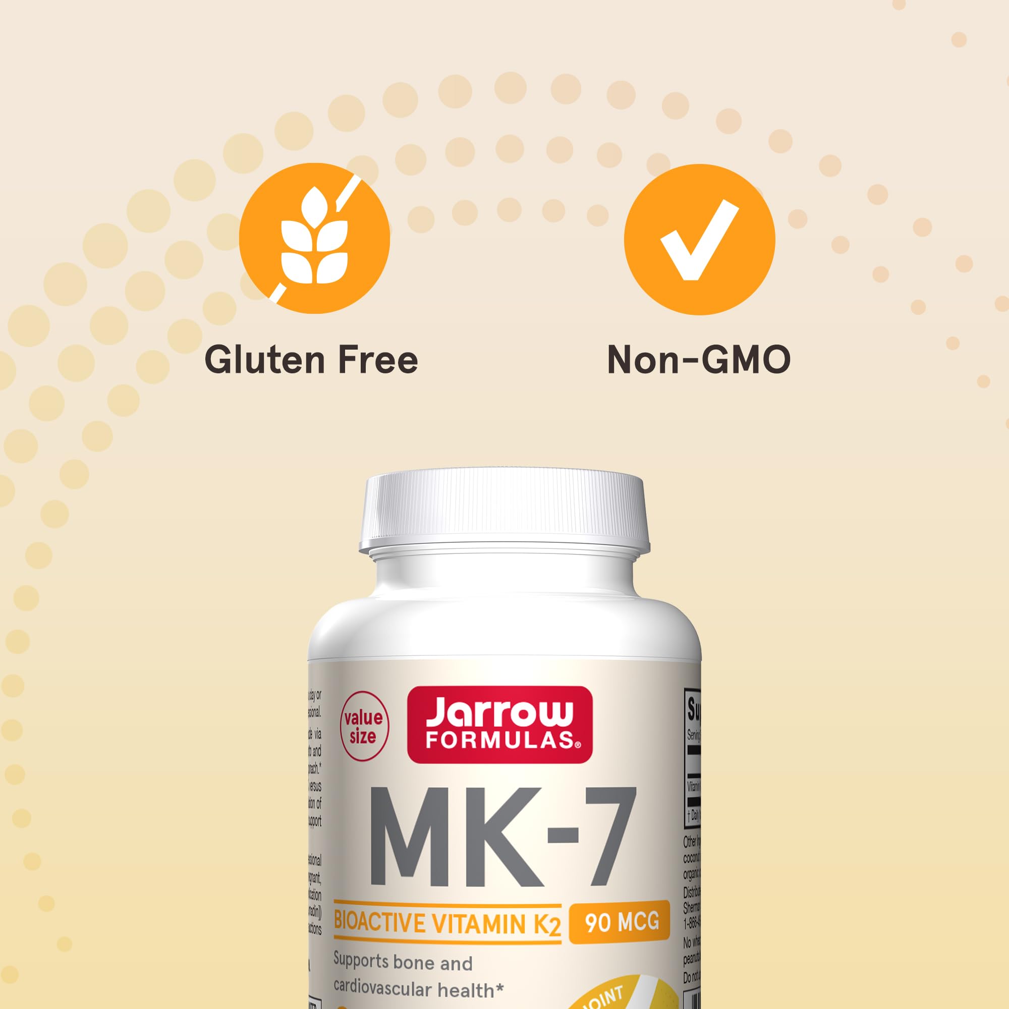 MK-7 softgels stacked beside the nutrition panel for easy selection.