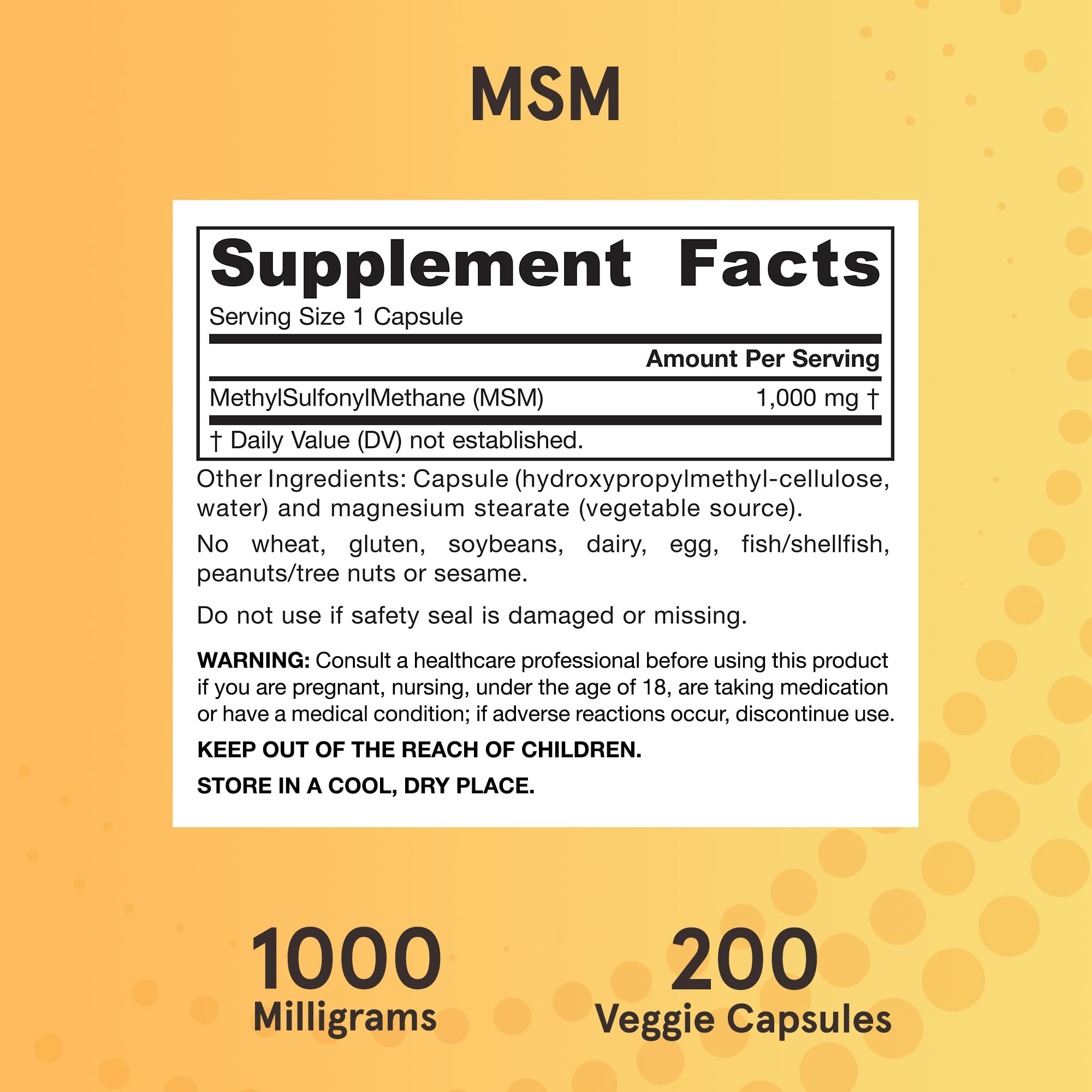 Jarrow Formulas MSM bottle shows daily dosage guidance.