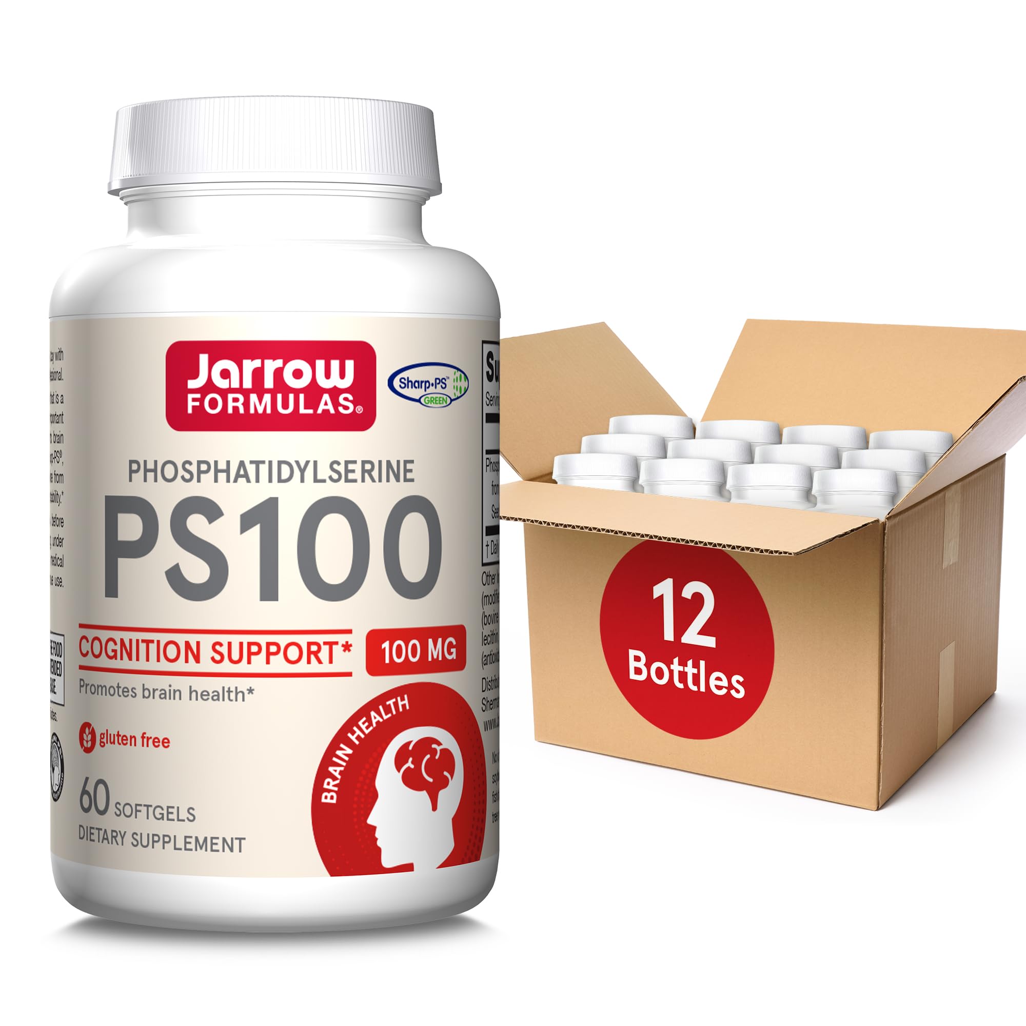 Jarrow Formulas PS100 bottle front with 60 softgels for brain health support