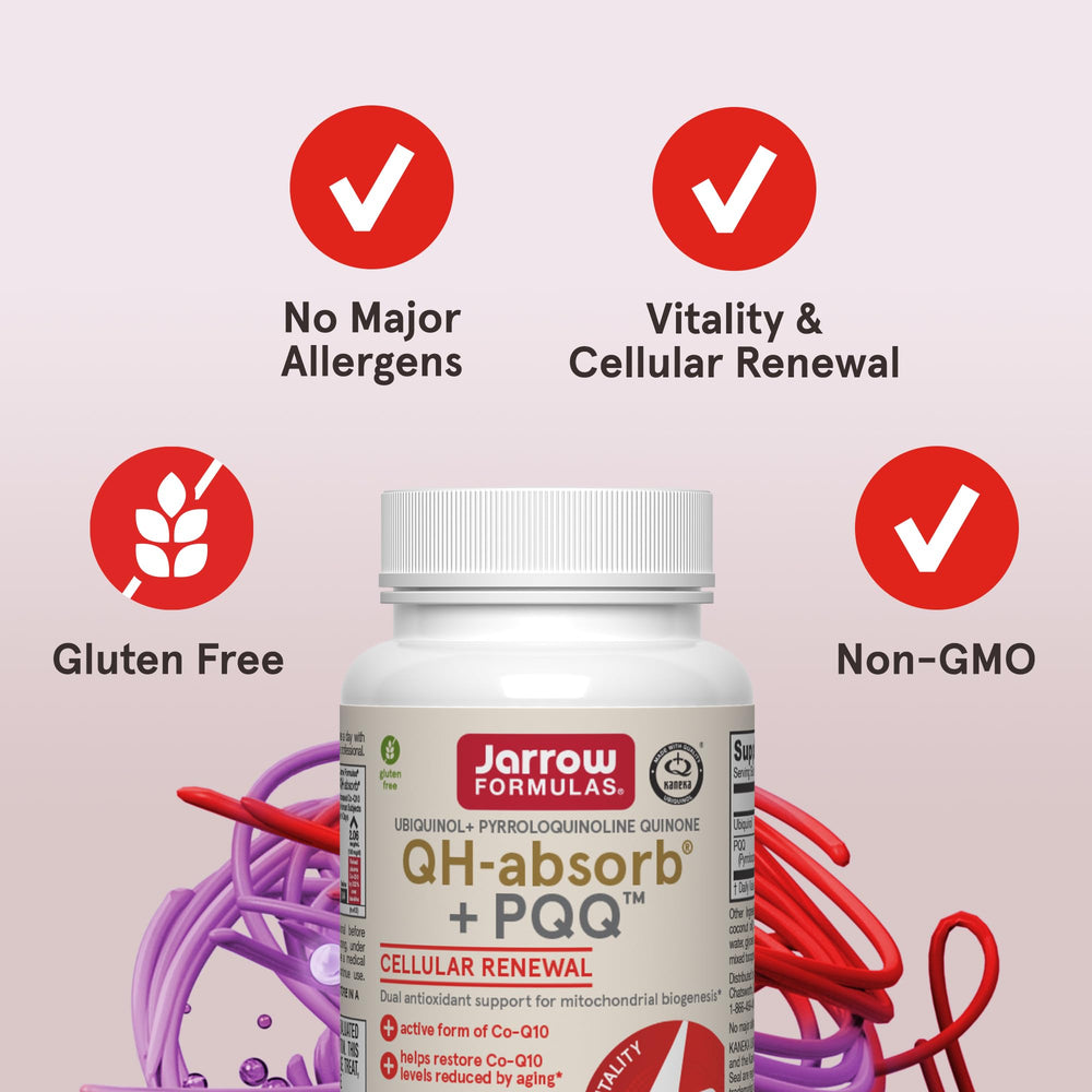 Jarrow Formulas QH-absorb PQQ softgels outside bottle ready for on-the-go use