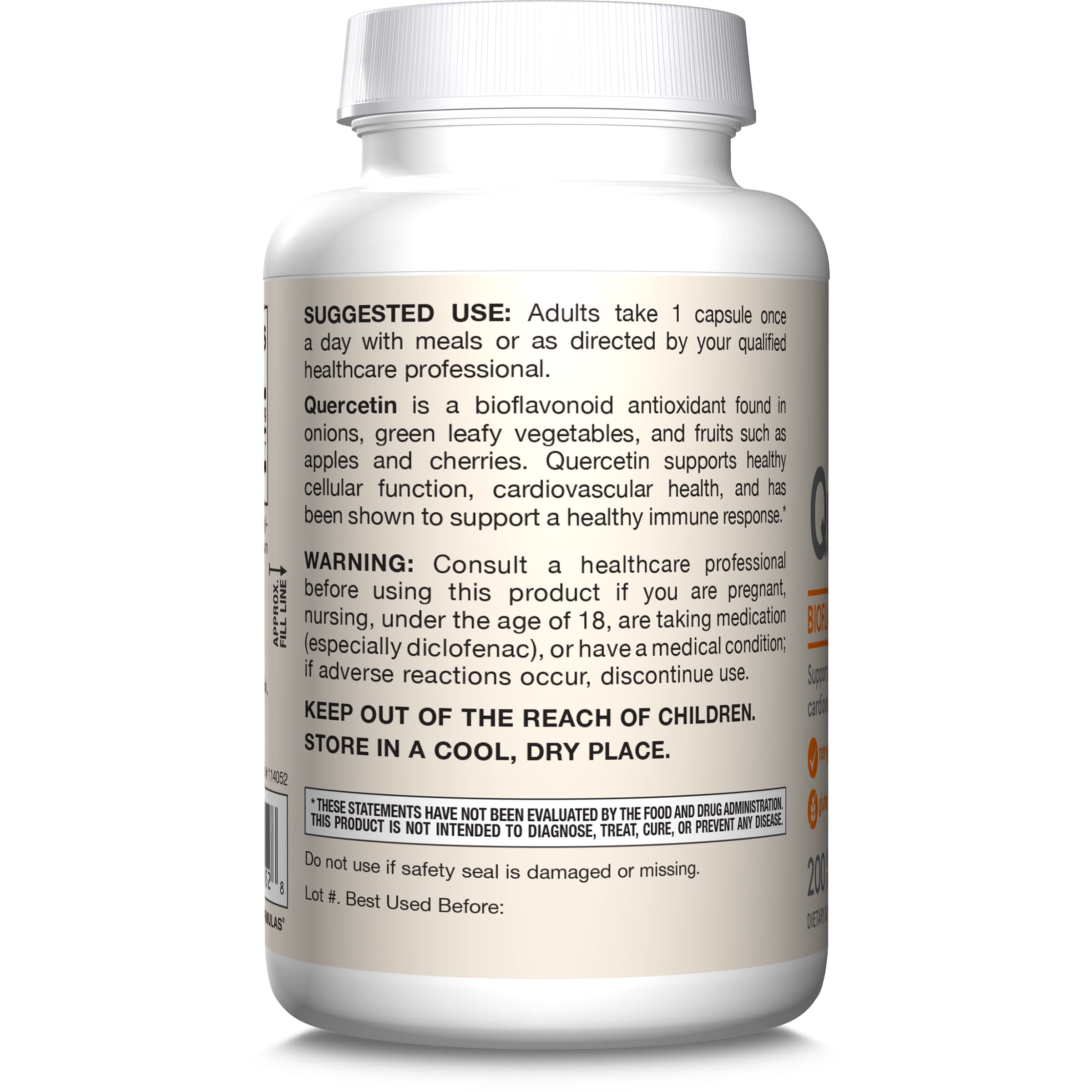 Eco-friendly packaging cues for Quercetin product.
