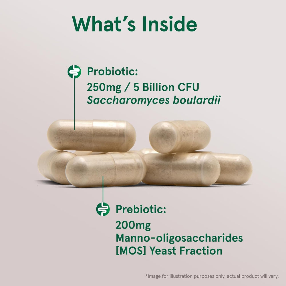 Close-up of delayed-release veggie capsules from Jarrow Formulas Saccharomyces Boulardii MOS.