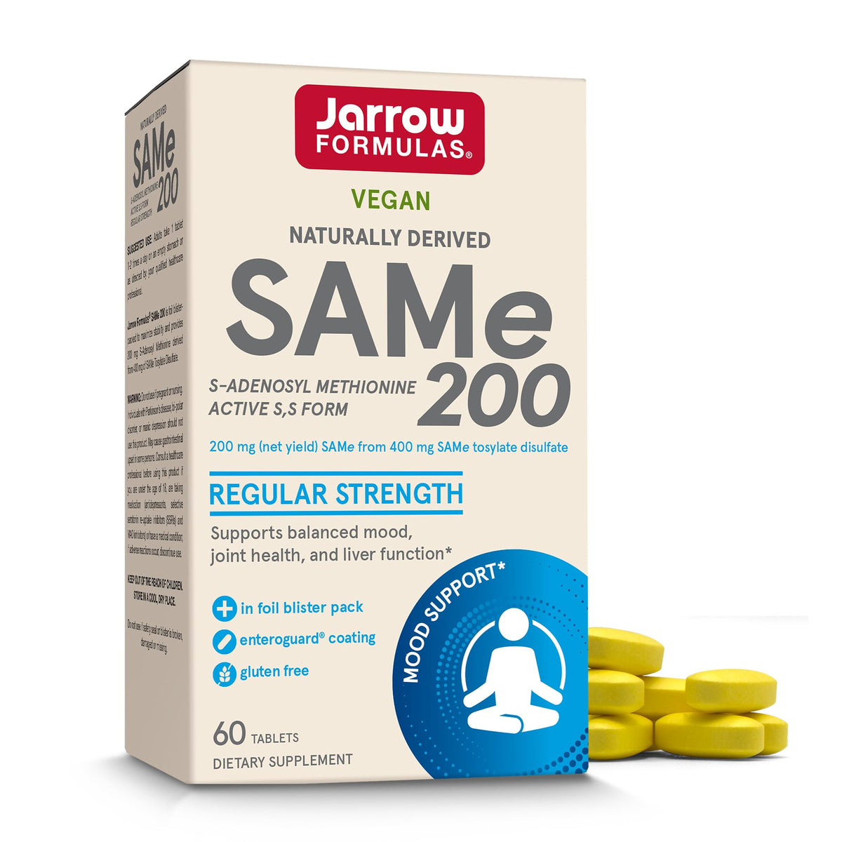 Jarrow Formulas SAMe 200 mg bottle front, showcasing high-strength supplement potential