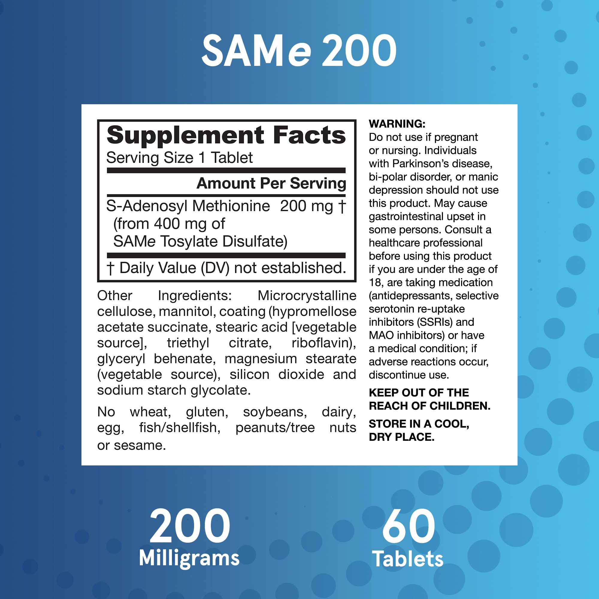 Low-temperature processing badge on Jarrow Formulas SAMe 200 mg