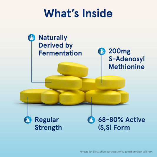 Jarrow SAMe 200 mg tablets close-up showing active form