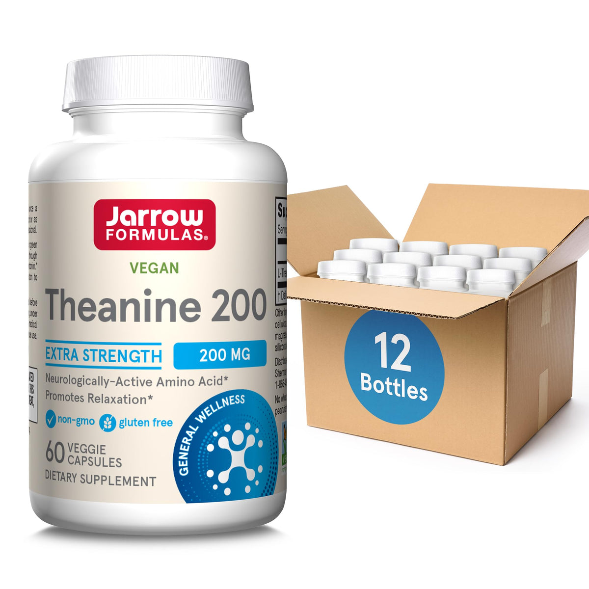 Jarrow Formulas Theanine 200 mg bottle front view supports relaxed focus