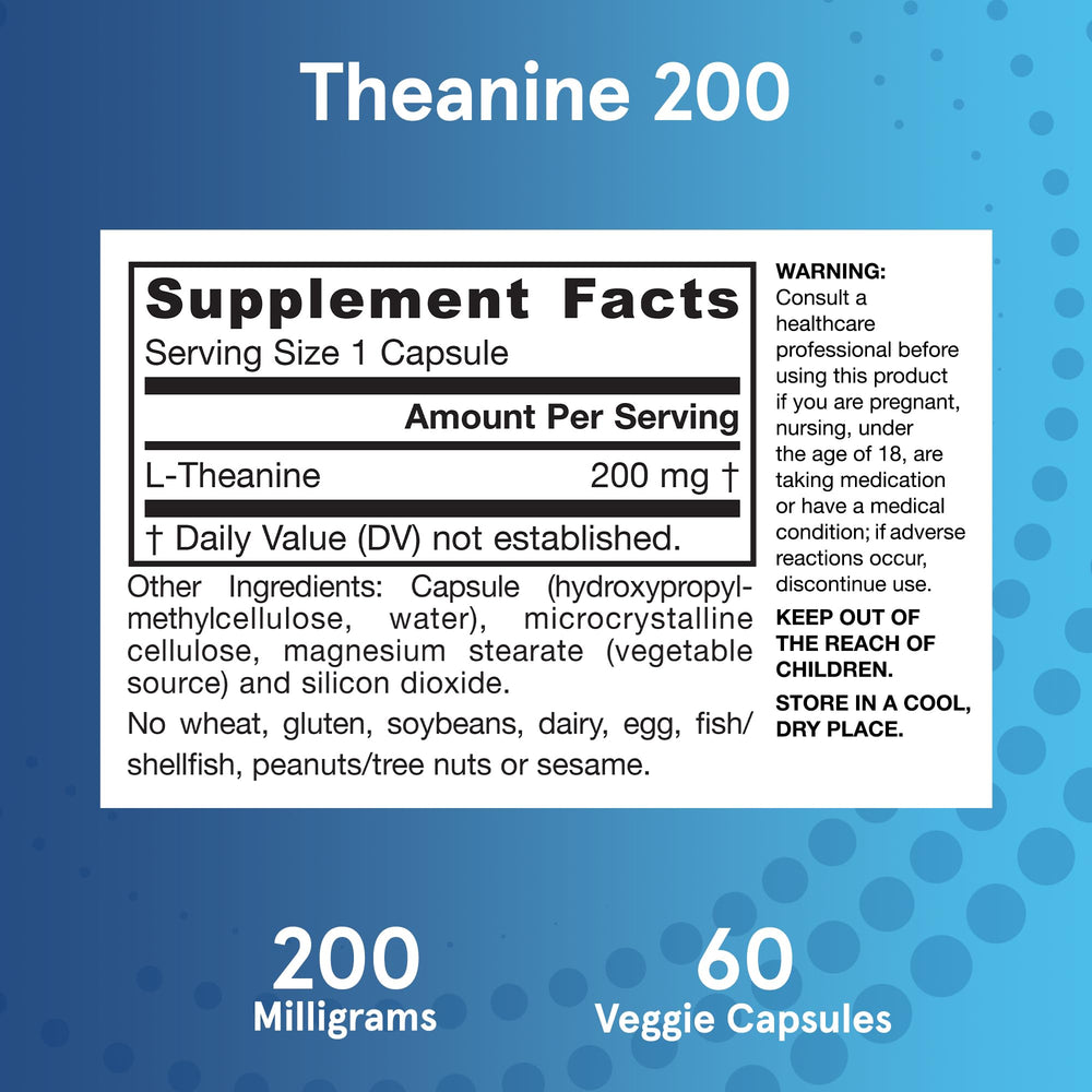 Jarrow Formulas Theanine 200 mg capsules in hand for easy on-the-go supplementation