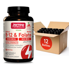 Jarrow Formulas Ultra Strength Methyl B-12 5000 mcg chewable tablet bottle for energy support